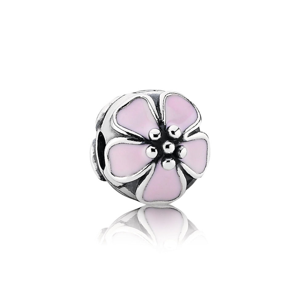 Pink enamel cherry blossom clip charm